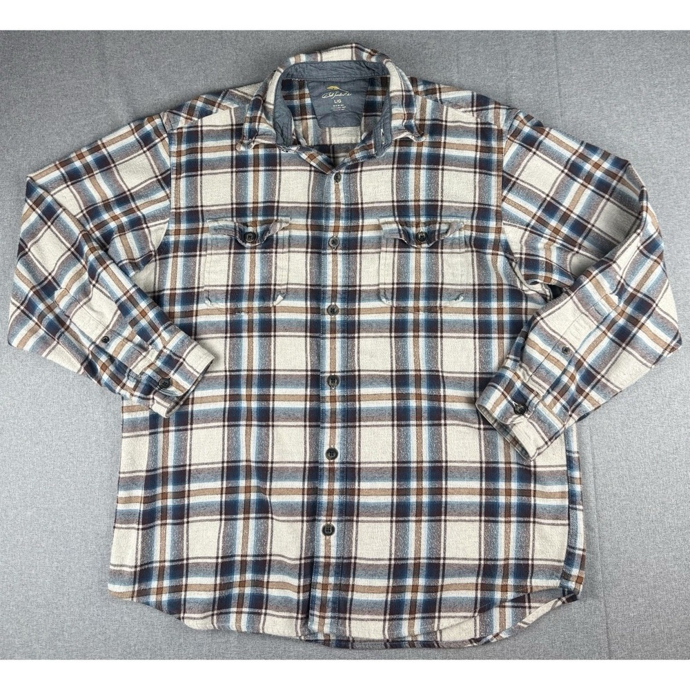 Bob Timberlake Men's Large Plaid Flannel Shirt Blue Brown Button Front L